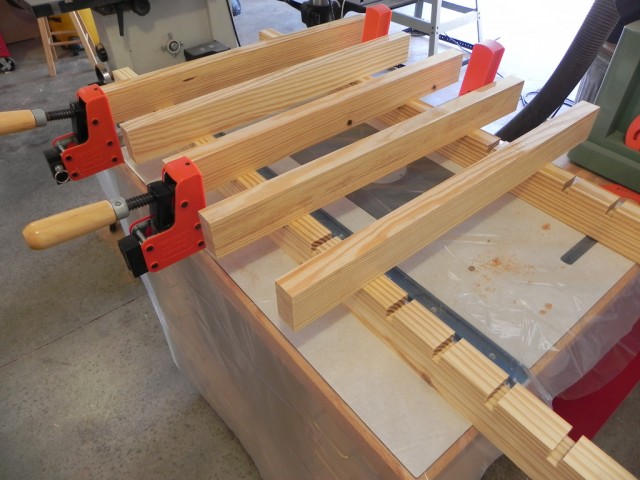 clamping jig with the bottom cauls in place